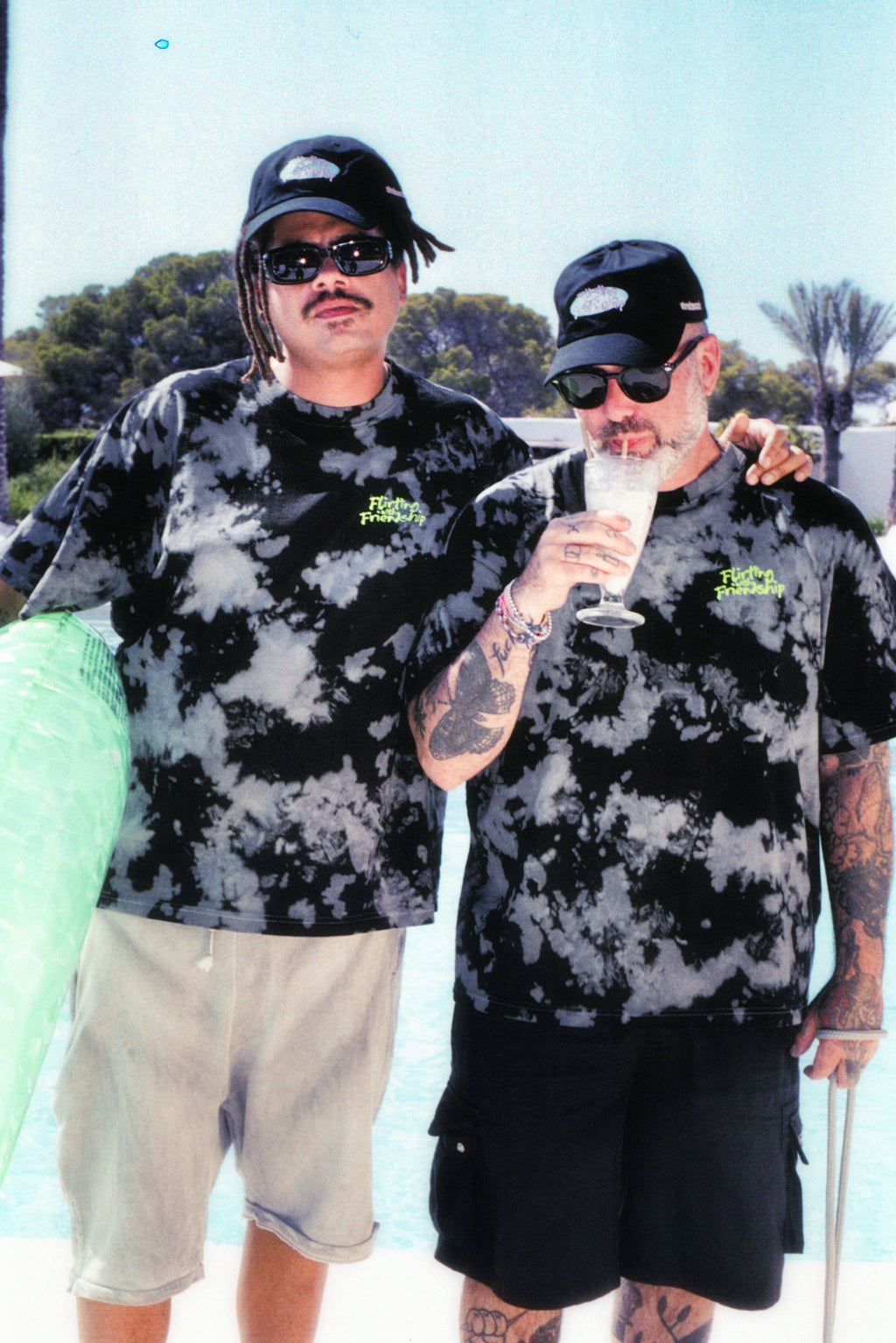 FLIRTING WITH FRIENDSHIP BLACK AND GREY TIE-DYE TEE