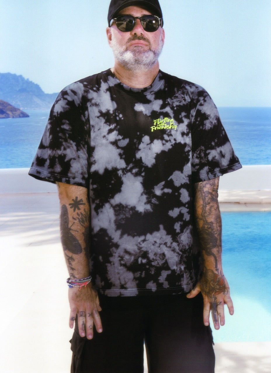 FLIRTING WITH FRIENDSHIP BLACK AND GREY TIE-DYE TEE
