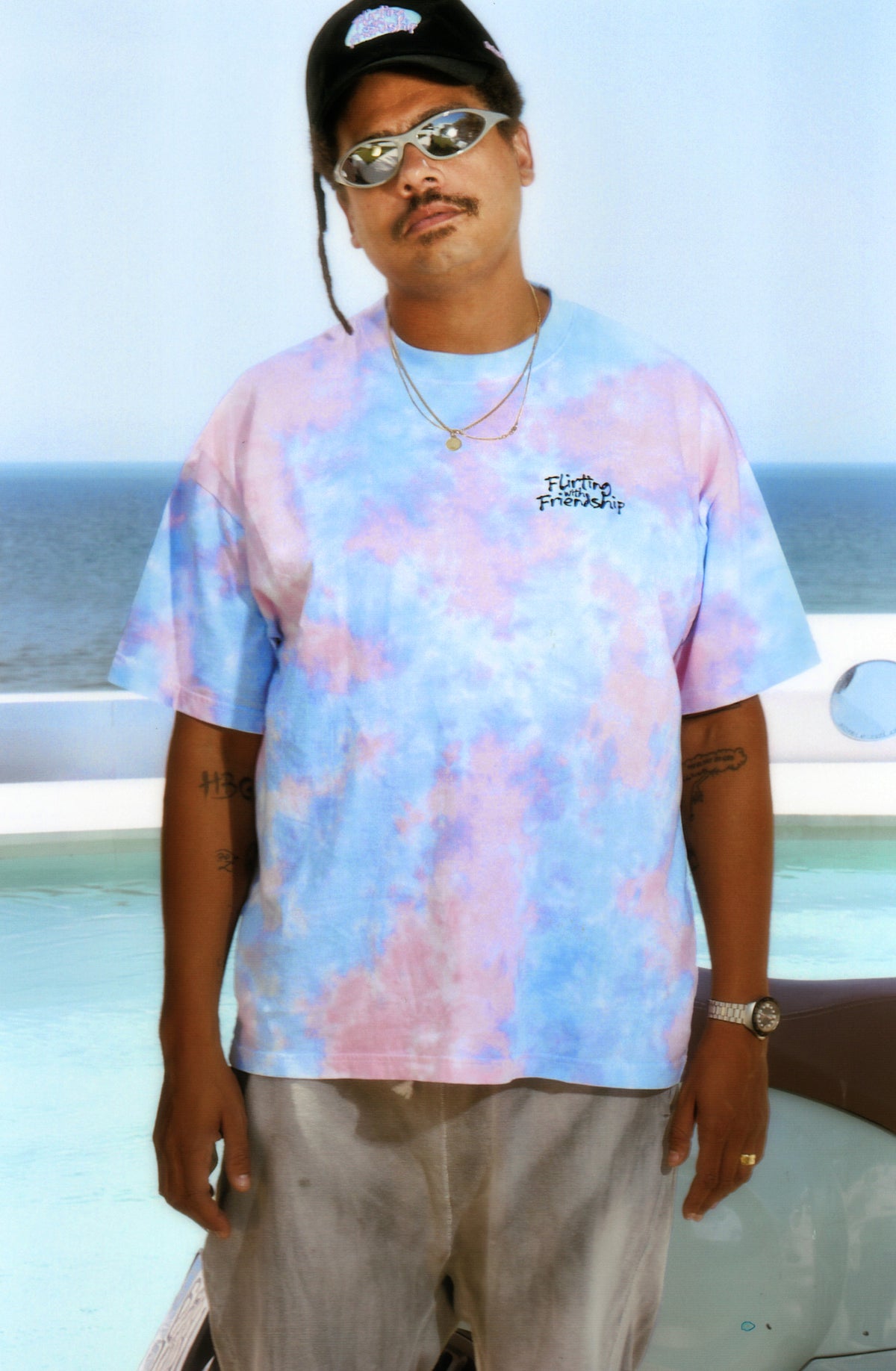 FLIRTING WITH FRIENDSHIP PINK AND BLUE TIE-DYE TEE